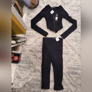 FASHION NOVA  Black Capri Zip Up Matching Set NEW WITH TAGS